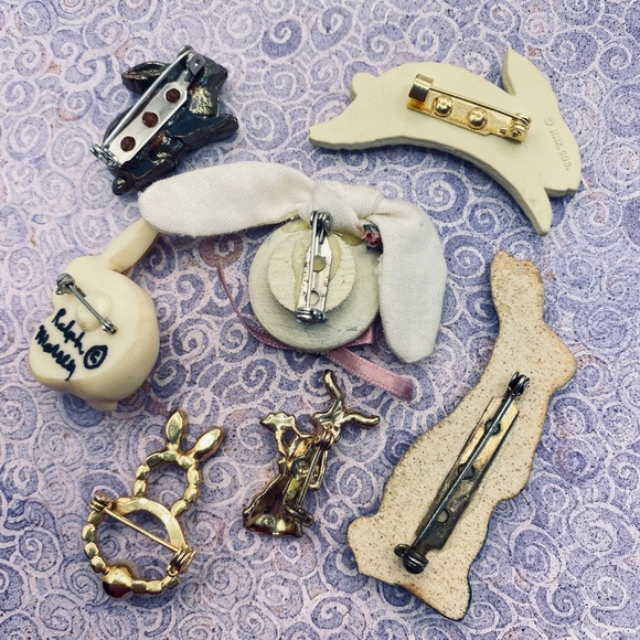 Easter Bunny Brooch Bundle Of 7 Kitschy Rhinestone Vintage Ceramic Hallmark Lot - Picture 4 of 11